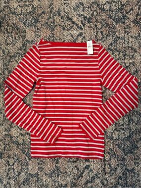 GAP Red and Light Blue Striped Crewneck Top